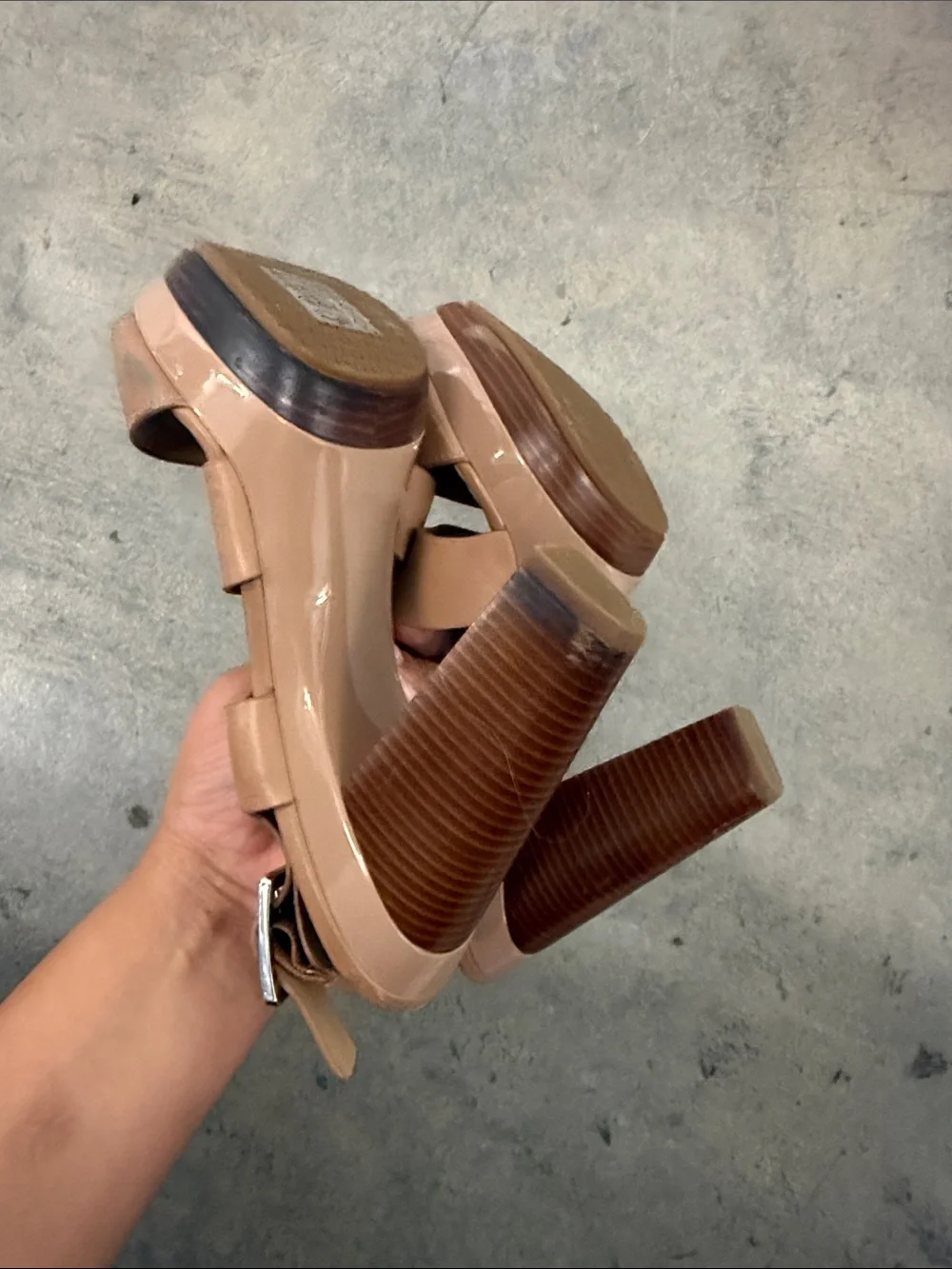 Michael Kors Nude/Tan Leather Open-Toe platform heels